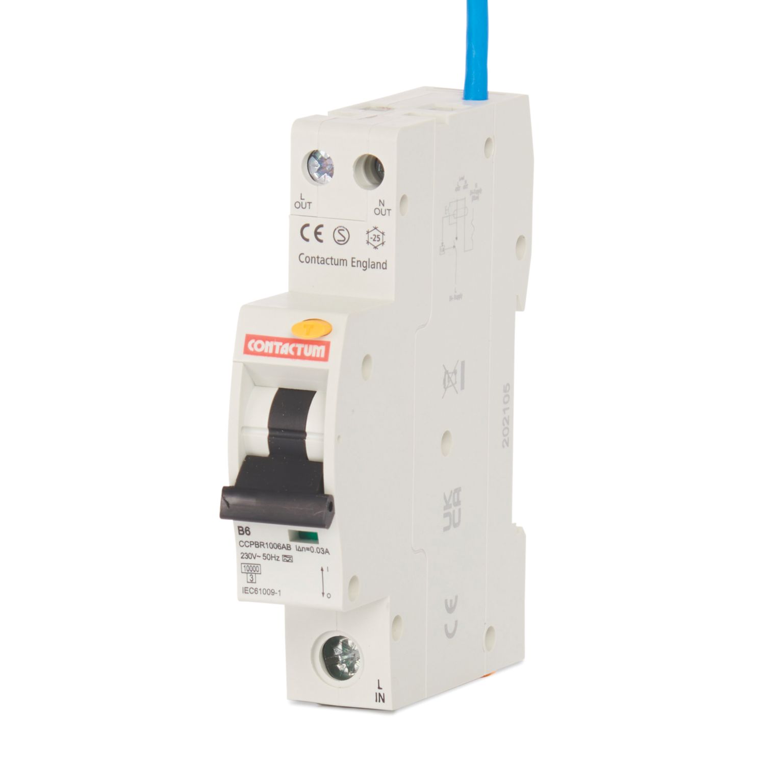 Contactum Defender 6A 30mA Type A SP B Curve Compact RCBO (233HA)