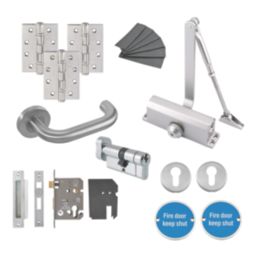 Smith & Locke  Fire Rated Euro Sashlock Lever on Rose Door Kit Set Satin Silver
