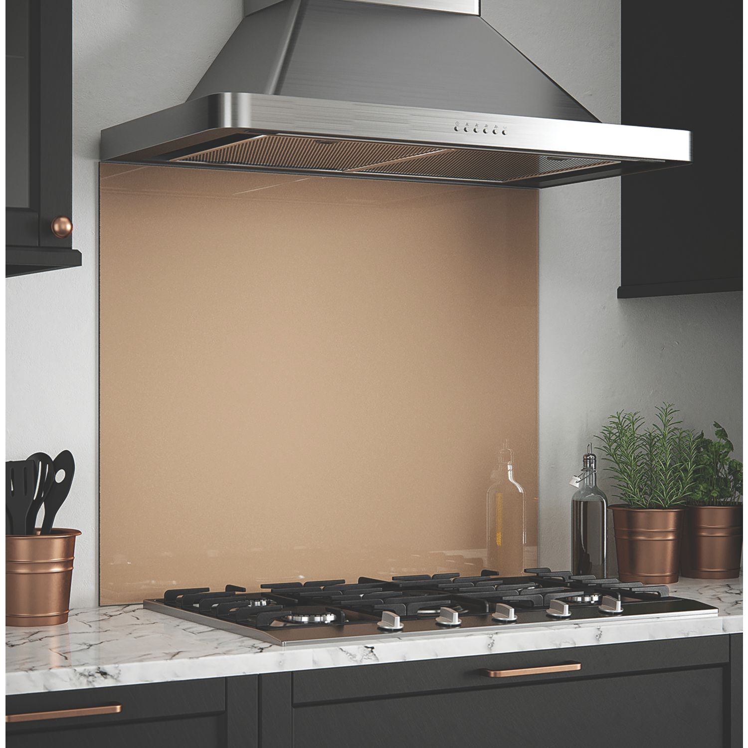 Splashback Rose Gold Self-Adhesive Glass Kitchen Splashback 900mm x 750mm x 6mm (233RX)