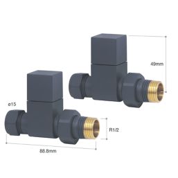 Towelrads  15mm x 1/2" Anthracite Straight Designer Manual Radiator Valve & Lockshield  2 Pack