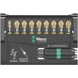 Wera Bit-Check 1/4" Hex Shank PZ BiTorsion Extra-Hard Screwdriver Bit Set 10 Pieces