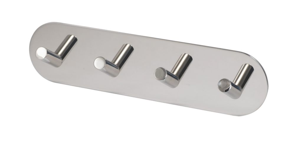 Eclipse SelfAdhesive Quad Angled Coat Hook Polished Stainless Steel