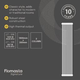 Flomasta 1800mm x 380mm 4520BTU White Vertical 3 Column Radiator