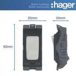Hager Sollysta WMGS12BSB 20A Grid SP Control Switch Brushed Steel  with Black Inserts