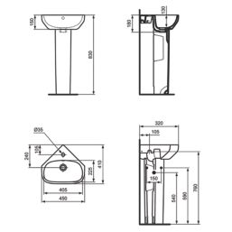 Ideal Standard i.life A Corner Handbasin 1 Tap Hole 450mm