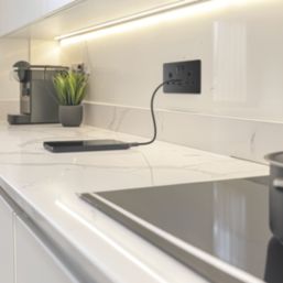 LAP  13A 2-Gang SP Switched Socket + 2.4A 12W 2-Outlet Type A & C USB Charger Matt Black with Black Inserts