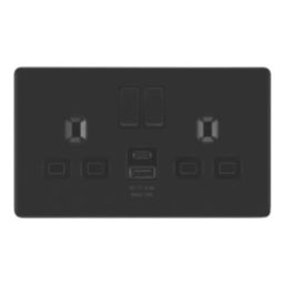 LAP  13A 2-Gang SP Switched Socket + 2.4A 12W 2-Outlet Type A & C USB Charger Matt Black with Black Inserts