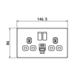 LAP  13A 2-Gang SP Switched Socket + 2.4A 12W 2-Outlet Type A & C USB Charger Matt Black with Black Inserts