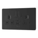 LAP  13A 2-Gang SP Switched Socket + 2.4A 12W 2-Outlet Type A & C USB Charger Matt Black with Black Inserts