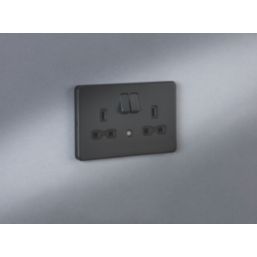 Knightsbridge  13A 2-Gang DP Switched Socket & Night Light Anthracite  with Black Inserts