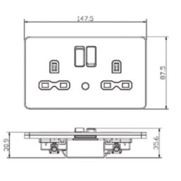 Knightsbridge  13A 2-Gang DP Switched Socket & Night Light Anthracite  with Black Inserts