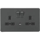 Knightsbridge  13A 2-Gang DP Switched Socket with Night Light Anthracite  with Black Inserts