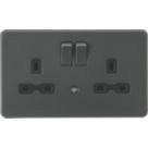 Knightsbridge  13A 2-Gang DP Switched Socket & Night Light Anthracite  with Black Inserts