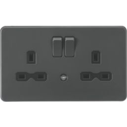 Knightsbridge  13A 2-Gang DP Switched Socket & Night Light Anthracite  with Black Inserts