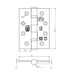 Smith & Locke  Brushed Brass Grade 11 Fire Rated Ball Bearing Hinges 102mm x 76mm 3 Pack