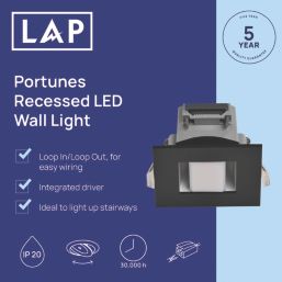 LAP Portunes Adjustable Square LED Downlight Black 2.1W 180lm Screwfix