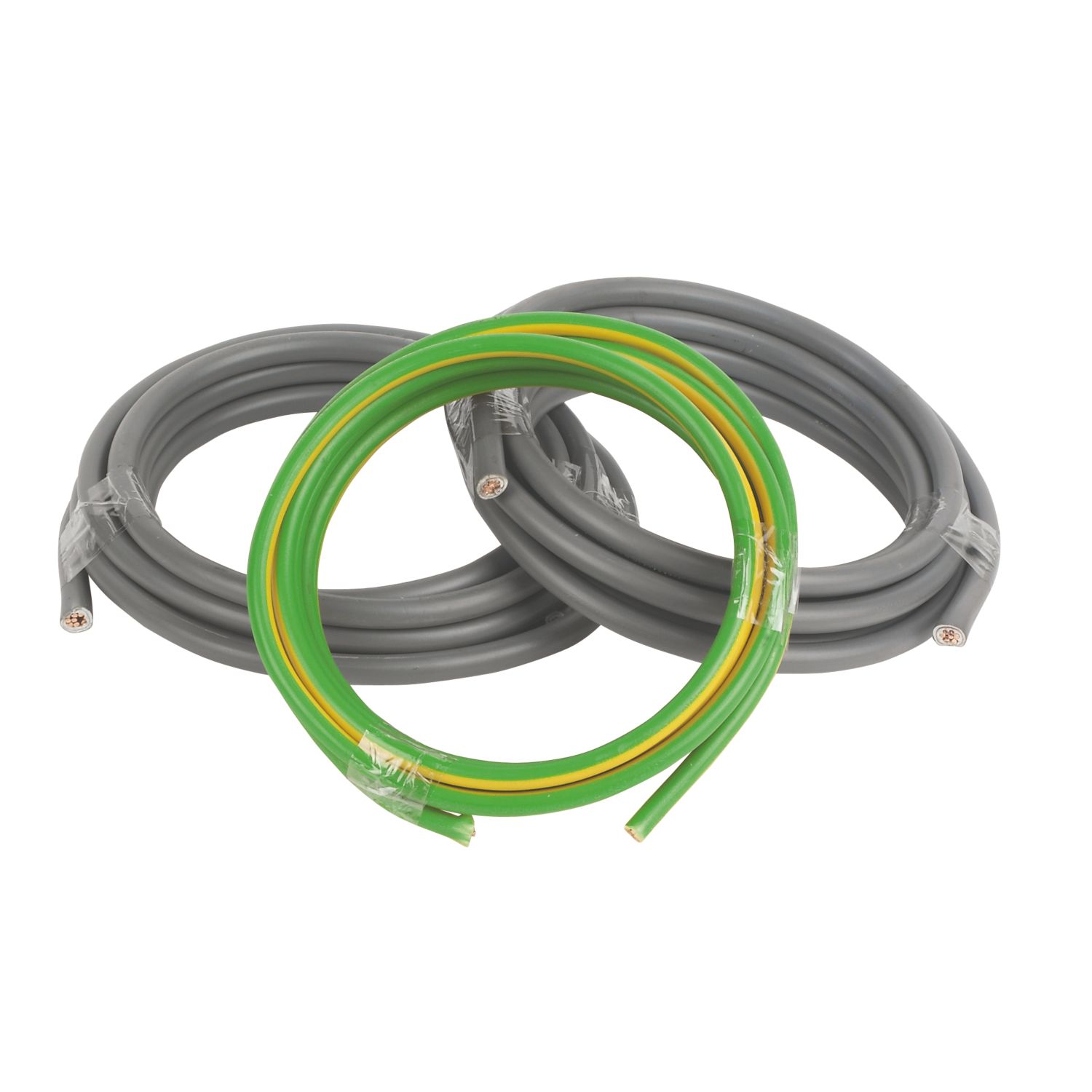 Prysmian 6181Y & 6491X Grey & Green/Yellow 1-Core 16mm² Meter Tails Cable 3m Coil 3 Pack (23644)