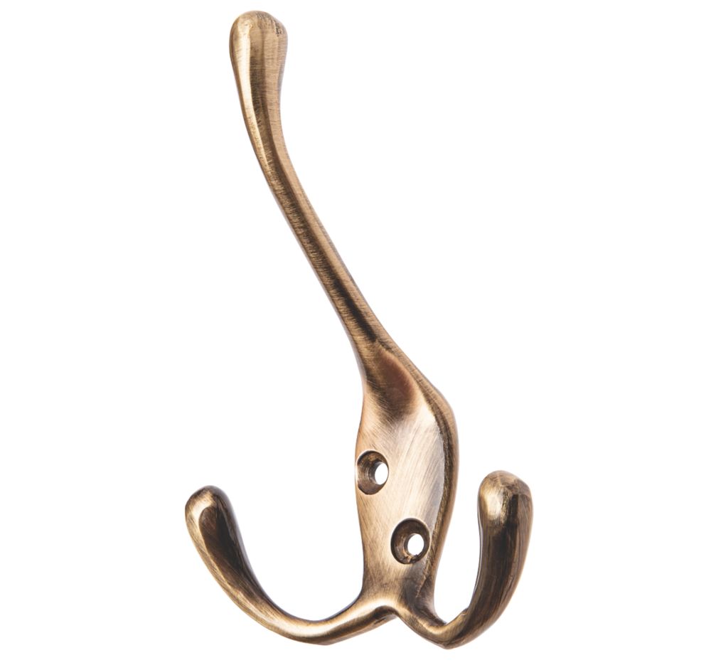 Smith & Locke Double Robe Hooks Antique Brass 49mm 5 Pack - Screwfix