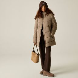 Regatta Faye Womens Hooded Long Puffer Coat Mocha - 4S8 Size 14