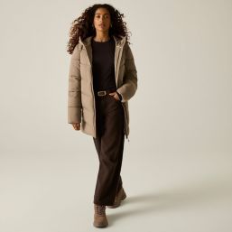 Regatta Faye Womens Hooded Long Puffer Coat Mocha - 4S8 Size 14