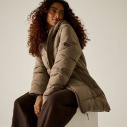 Regatta Faye Womens Hooded Long Puffer Coat Mocha - 4S8 Size 14