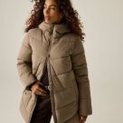 Regatta Faye Womens Hooded Long Puffer Coat Mocha - 4S8 Size 14
