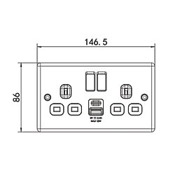 LAP  13A 2-Gang SP Switched Socket + 2.4A 12W 2-Outlet Type A & C USB Charger Brushed Steel with White Inserts