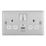 LAP  13A 2-Gang SP Switched Socket + 2.4A 12W 2-Outlet Type A & C USB Charger Brushed Steel with White Inserts