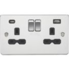 Knightsbridge  13A 2-Gang SP Switched Socket + 4.0A 20W 2-Outlet Type A & C USB Charger Polished Chrome with Black Inserts