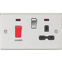 Knightsbridge CS83BC 45 & 13A 2-Gang DP Cooker Switch & 13A DP Switched Socket Brushed Chrome with LED with Black Inserts