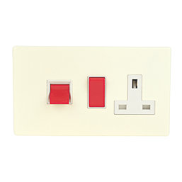 Varilight  45AX 2-Gang DP Cooker Switch & 13A DP Switched Socket White Chocolate  with White Inserts