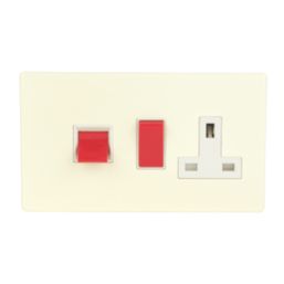Varilight  45AX 2-Gang DP Cooker Switch & 13A DP Switched Socket White Chocolate  with White Inserts