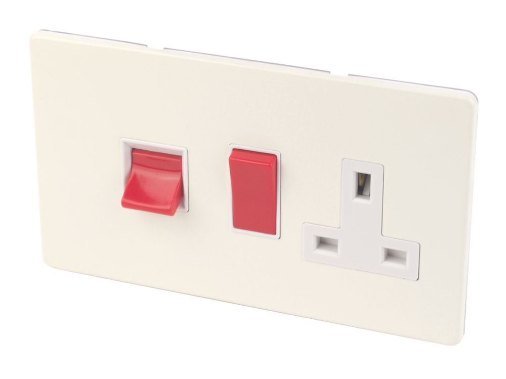 Varilight  45AX 2-Gang DP Cooker Switch & 13A DP Switched Socket White Chocolate  with White Inserts