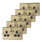 Refurb British General Nexus Metal 13A 2-Gang DP Switched Plug Sockets Antique Brass  with Black Inserts 5 Pack