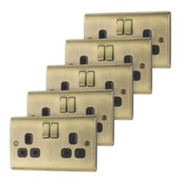 Refurb British General Nexus Metal 13A 2-Gang DP Switched Plug Sockets Antique Brass  with Black Inserts 5 Pack