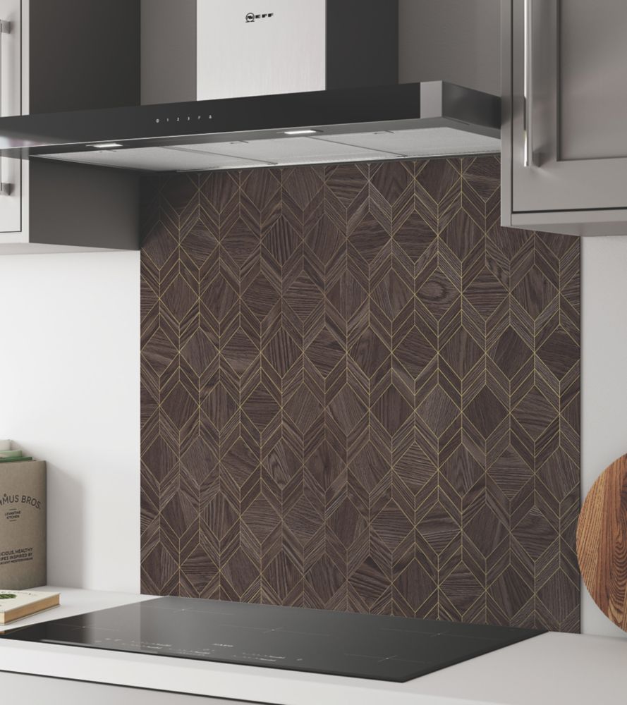 Wilsonart Parquet Walnut Brown / Gold Wide Hob Splashback 900mm x 800mm x 4mm