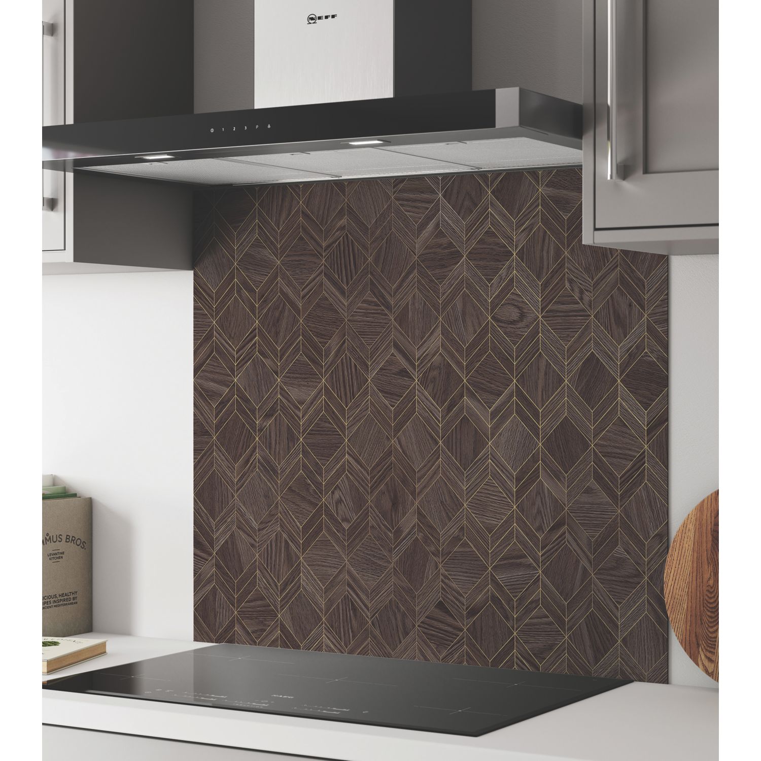 Wilsonart Parquet Walnut Brown/Gold Wide Hob Splashback 900mm x 800mm x 4mm (237JL)