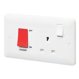 MK Base 45A 2-Gang DP Cooker Switch White  with Red Inserts