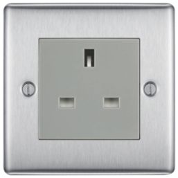 British General Nexus Metal 13A 1-Gang Unswitched Socket Brushed Steel with Graphite Inserts
