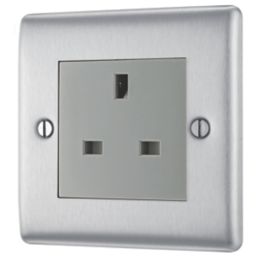 British General Nexus Metal 13A 1-Gang Unswitched Socket Brushed Steel with Graphite Inserts