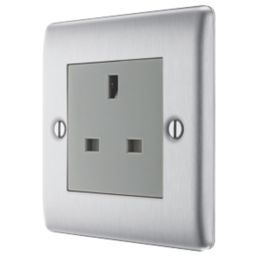 British General Nexus Metal 13A 1-Gang Unswitched Socket Brushed Steel with Graphite Inserts