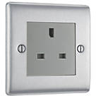 British General Nexus Metal 13A 1-Gang Unswitched Socket Brushed Steel with Graphite Inserts