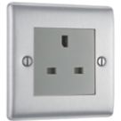 British General Nexus Metal 13A 1-Gang Unswitched Socket Brushed Steel with Graphite Inserts