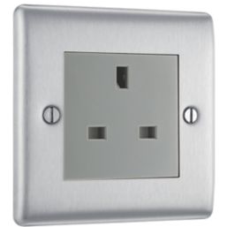 British General Nexus Metal 13A 1-Gang Unswitched Socket Brushed Steel with Graphite Inserts
