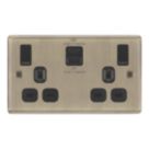 LAP  13A 2-Gang SP Switched Socket + 3A 45W 2-Outlet Type A & C USB Charger Antique Brass with Black Inserts