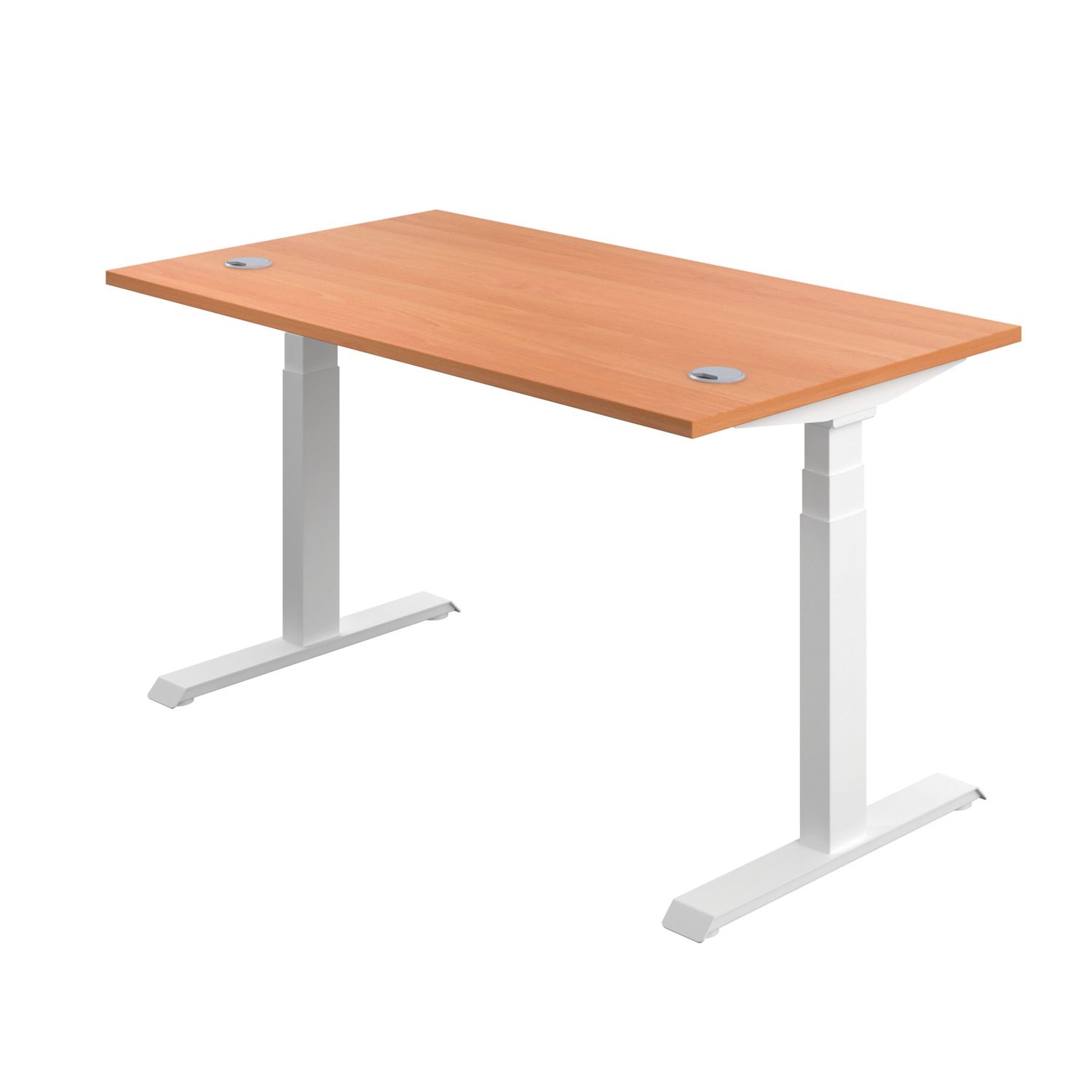 TC Group Economy Back To Back Powered Rectangular Sit Stand Desk Beech/White 1600mm x 0.62-1.28m (238TT)