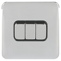 Schneider Electric Lisse Deco 10AX 3-Gang 2-Way Light Switch  Polished Chrome with Black Inserts