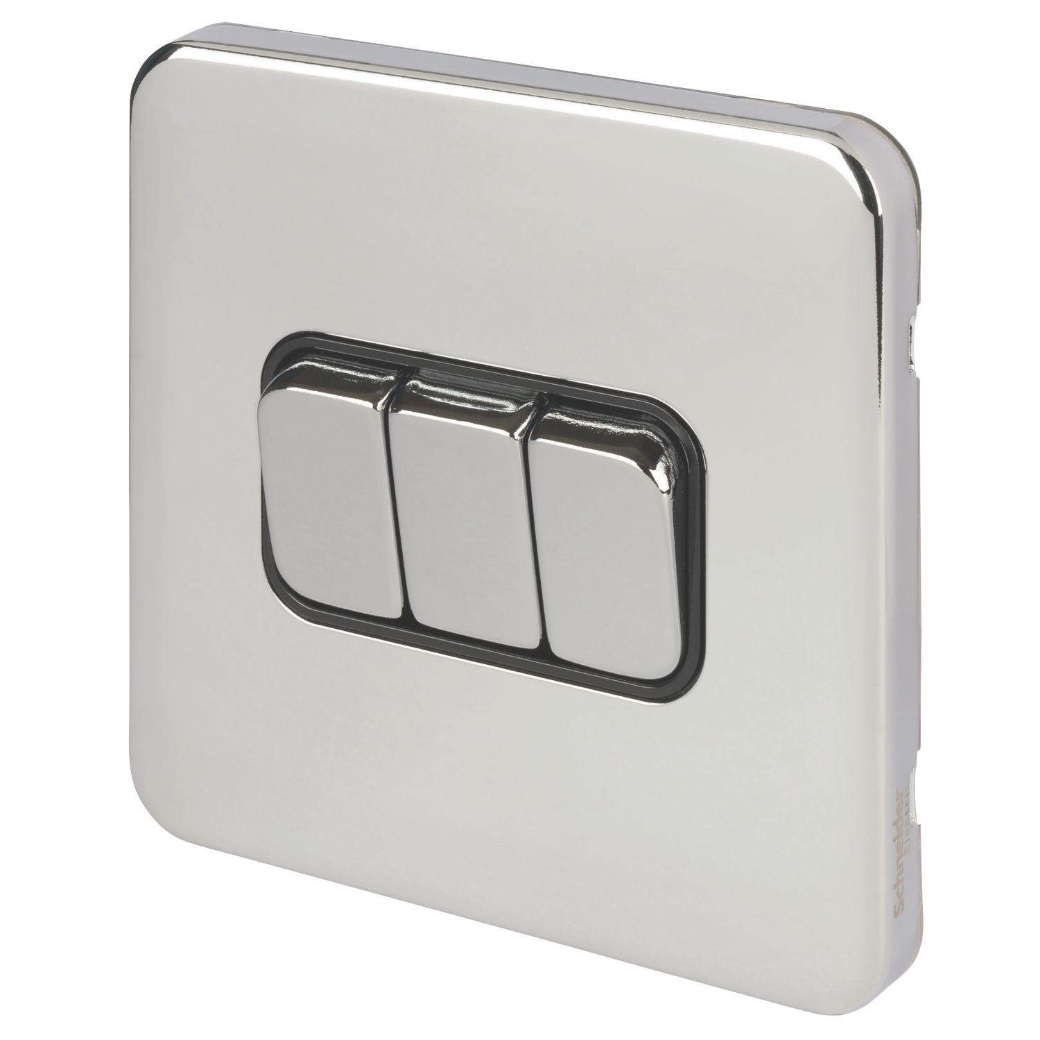 Schneider Electric Lisse Deco 10AX 3-Gang 2-Way Light Switch Polished Chrome with Black Inserts (239FF)