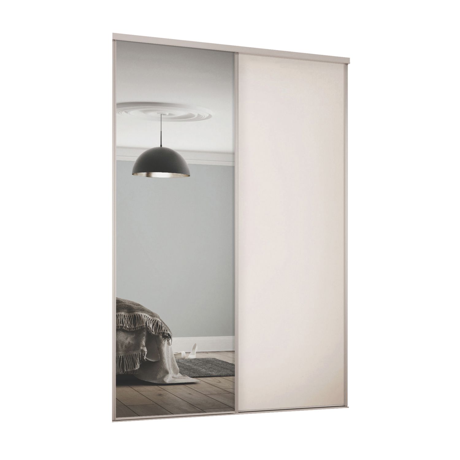 Spacepro Classic 2-Door Sliding Wardrobe Door Kit Cashmere Frame Cashmere / Mirror Panel 1185mm x 2260mm (239GK)