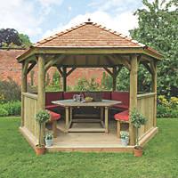 Forest HGG4MNECTFIN 13' 6" x 11' 6" (Nominal) Hexagonal Timber Gazebo with Base & Assembly
